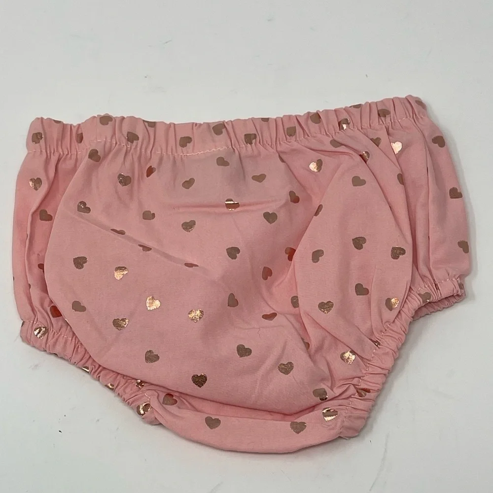 REAL LOVE PINK SHINY HEARTS DRESS & BLOOMERS RUFFLE & BOW SZ 12 MONTHS - Picture 9 of 11